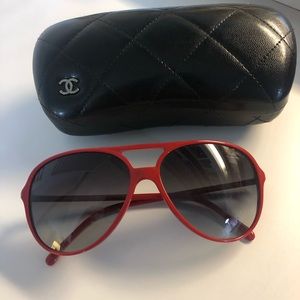 Chanel Red Aviator Sunglasses